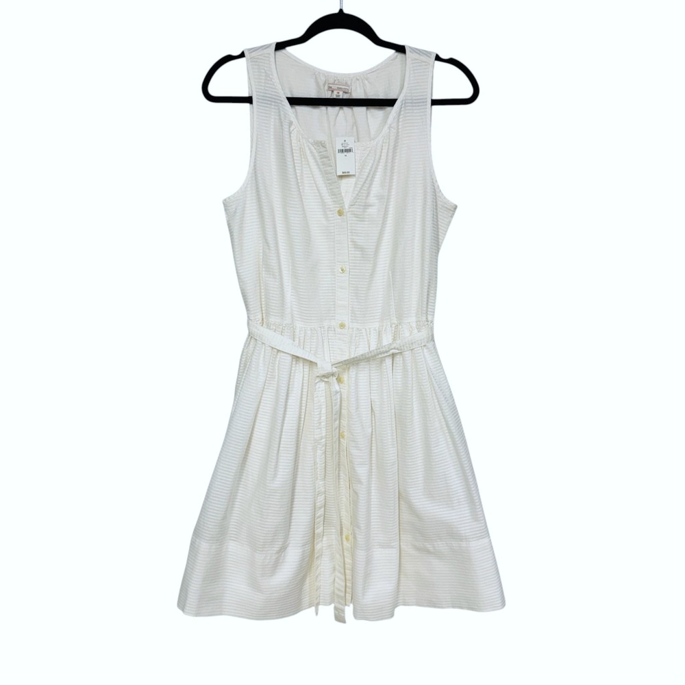 Gap White Fit & Flare Sundress,‎ Size 10, Shirtdress Dobby Weave w Stripes NEW